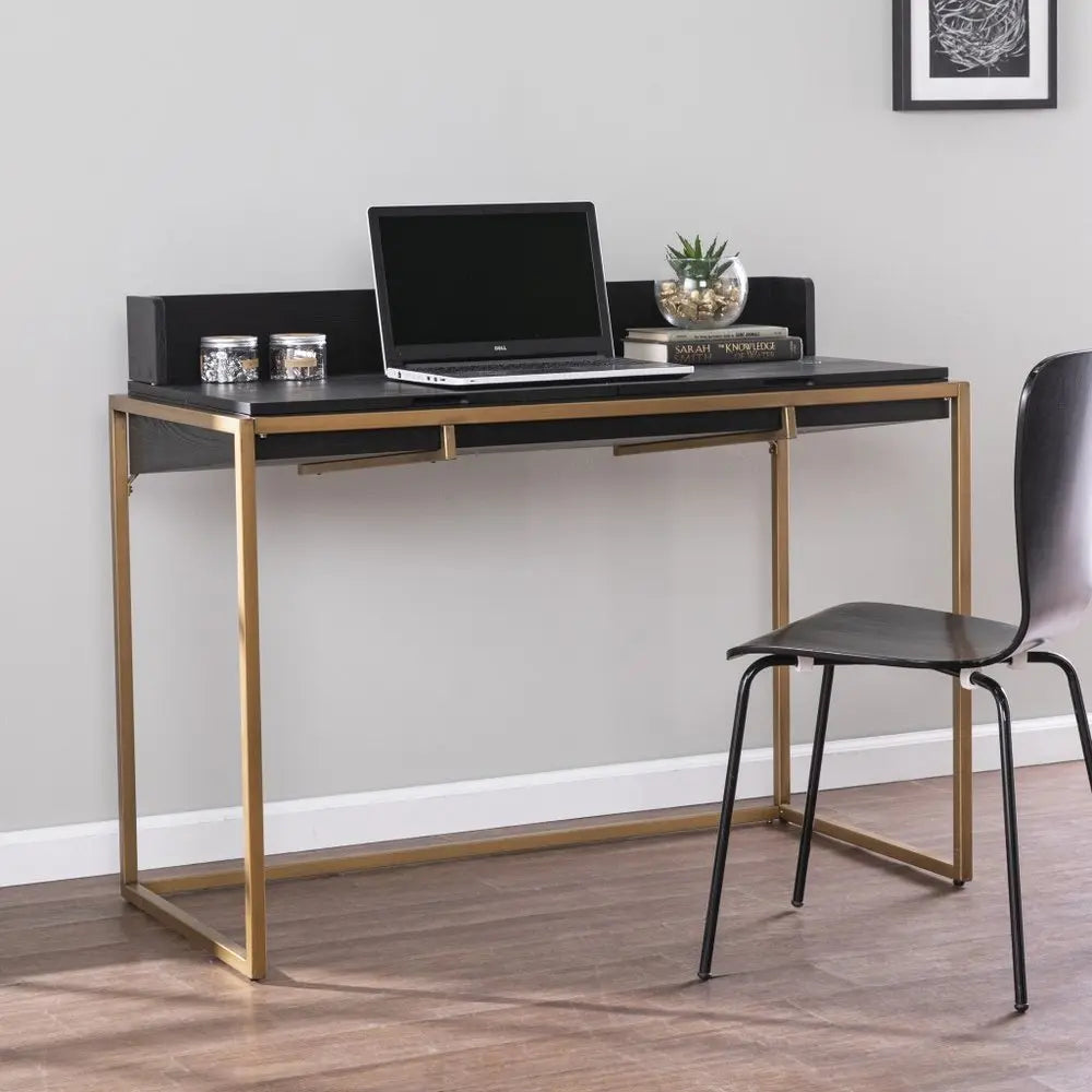 46" Black And Gold Writing Desk - NOBLE HOME INTERIORS