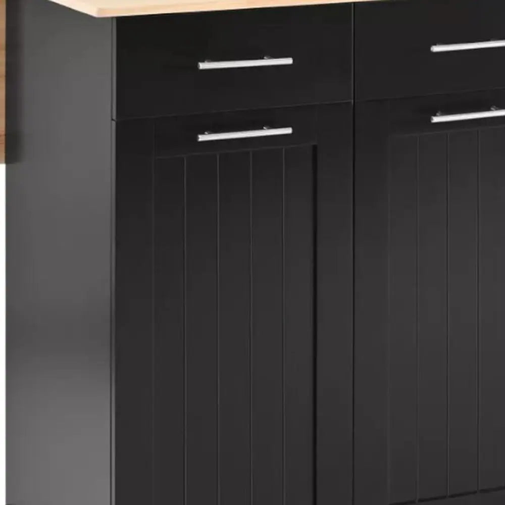 46" Black Wood Barn Door Rolling Kitchen Island With Storage - NOVA HOME FURNITURE