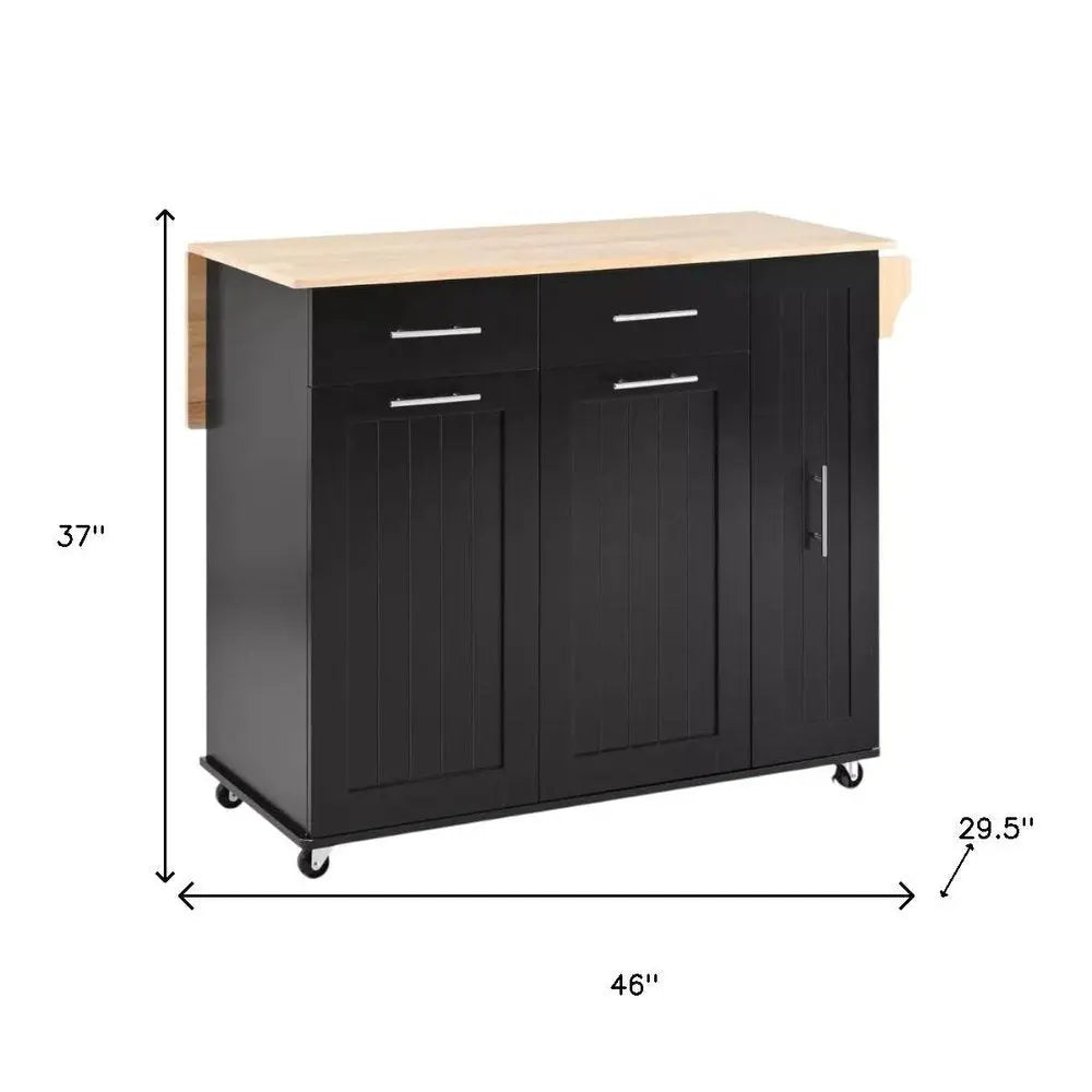 46" Black Wood Barn Door Rolling Kitchen Island With Storage - NOVA HOME FURNITURE