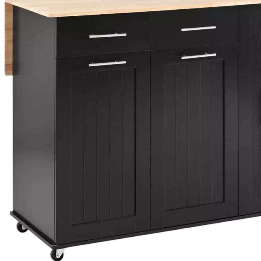 46" Black Wood Barn Door Rolling Kitchen Island With Storage - NOVA HOME FURNITURE