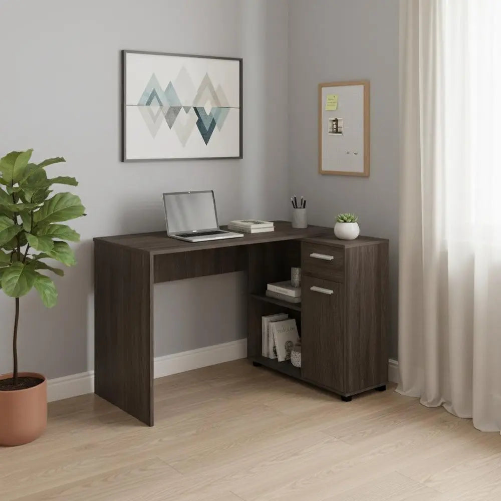 46" Brown Wood L Shape Computer Desk - NOBLE HOME INTERIORS