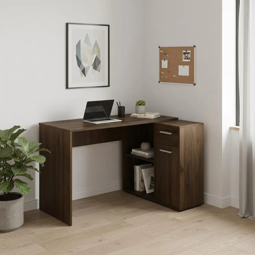 46" Brown Wood L Shape Computer Desk - NOBLE HOME INTERIORS