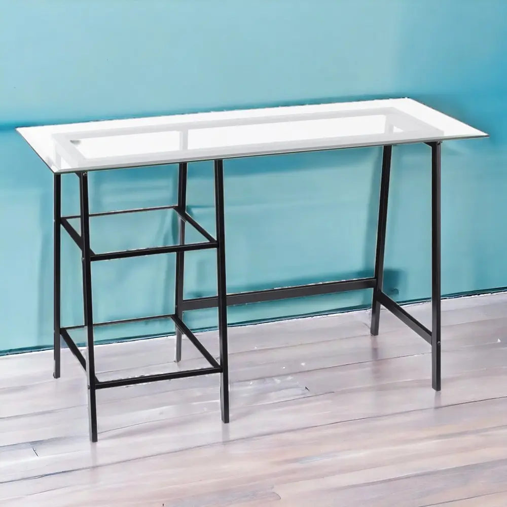 46" Clear and Black Glass Writing Desk - NOBLE HOME INTERIORS