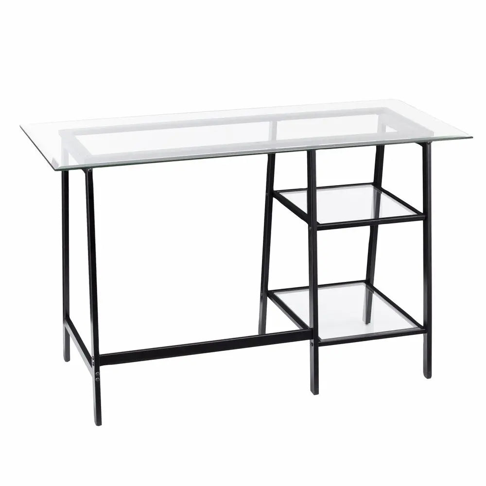 46" Clear and Black Glass Writing Desk - NOBLE HOME INTERIORS