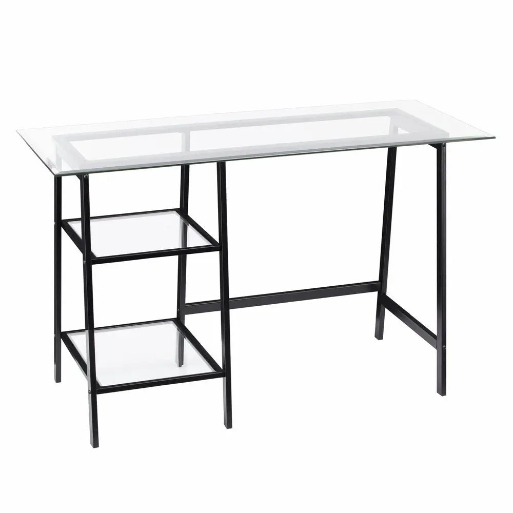 46" Clear and Black Glass Writing Desk - NOBLE HOME INTERIORS