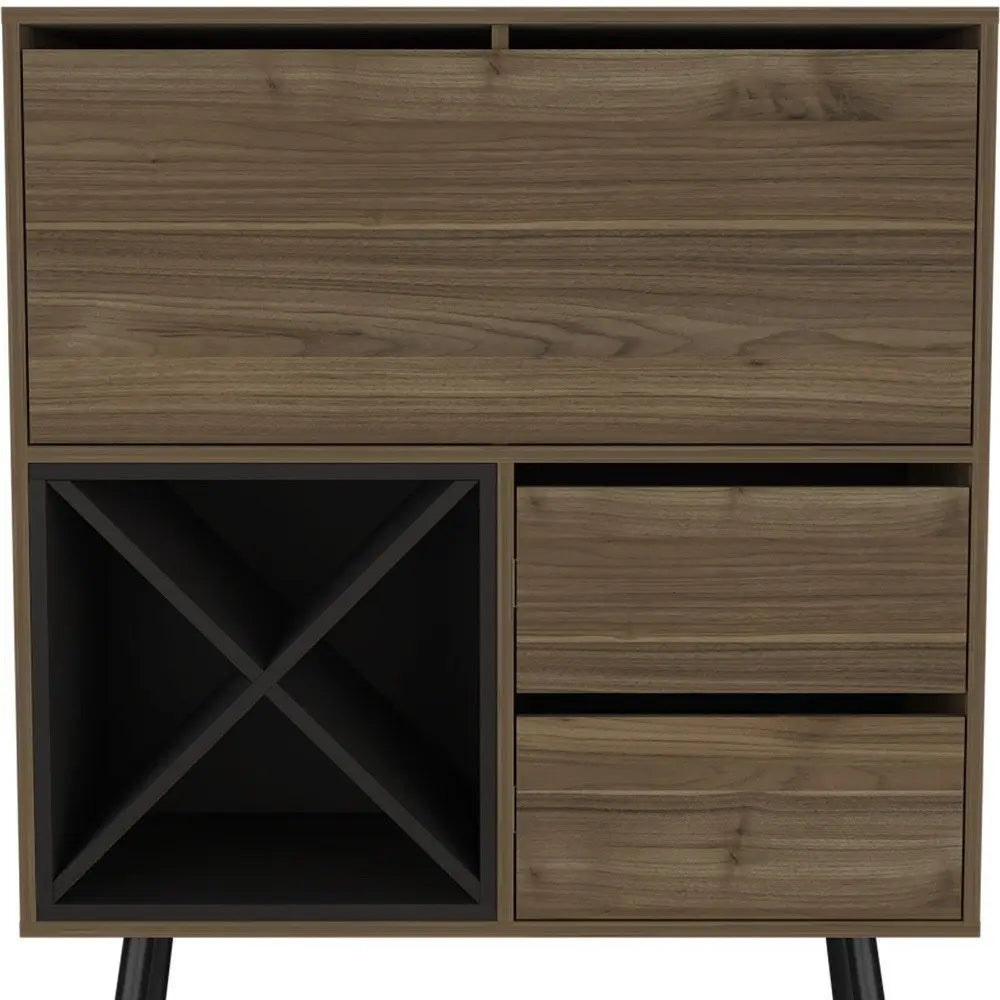 46" Dark Brown and Black Wood Console Bar Cabinet With Single Door And Two Drawers - NOVA HOME FURNITURE