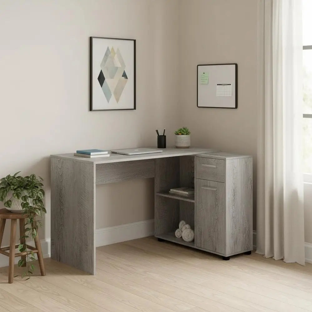 46" Gray Wood L Shape Computer Desk - NOBLE HOME INTERIORS