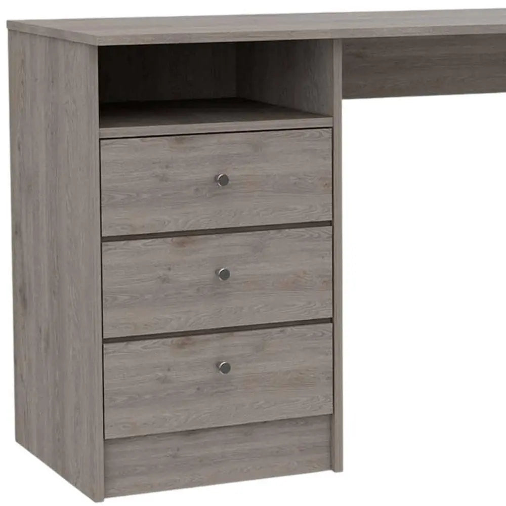 46" Light Gray and Brown Wood Computer Desk With Three Drawers - NOBLE HOME INTERIORS