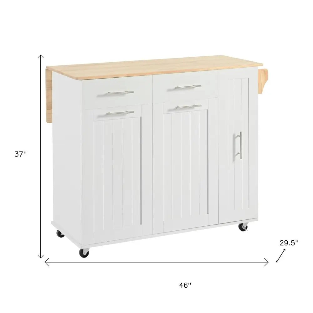 46" White Wood Barn Door Rolling Kitchen Island With Storage - NOVA HOME FURNITURE