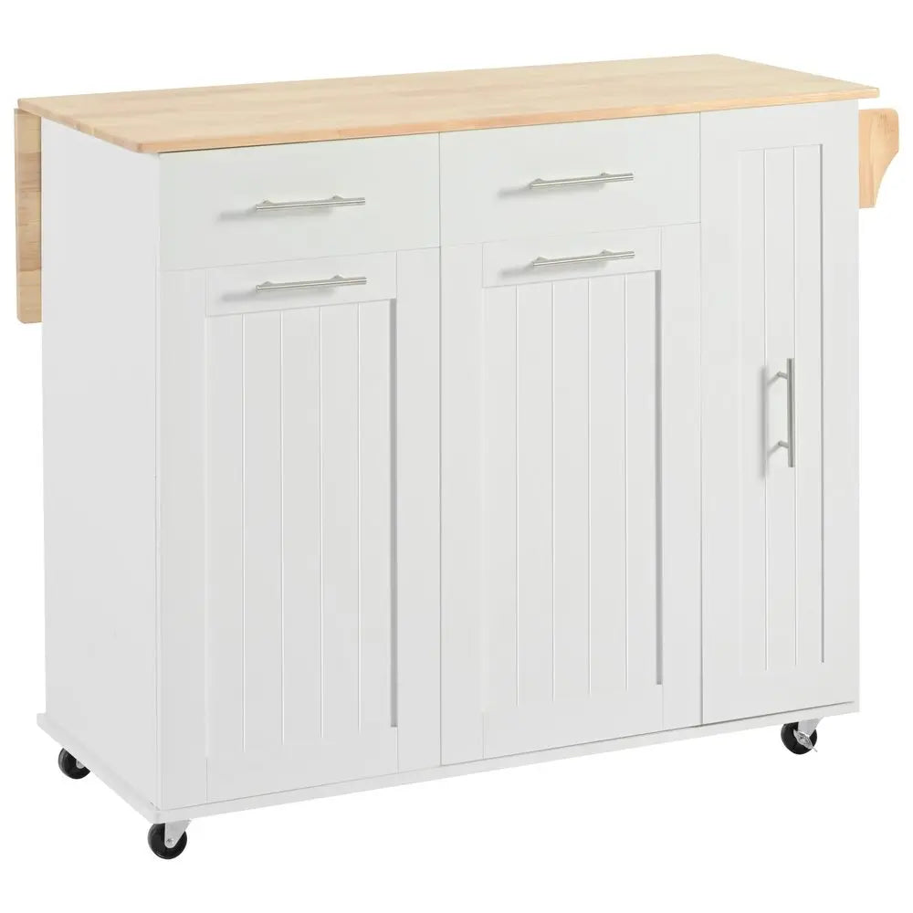 46" White Wood Barn Door Rolling Kitchen Island With Storage - NOVA HOME FURNITURE