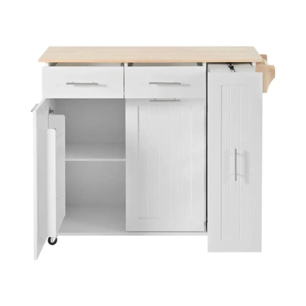 46" White Wood Barn Door Rolling Kitchen Island With Storage - NOVA HOME FURNITURE