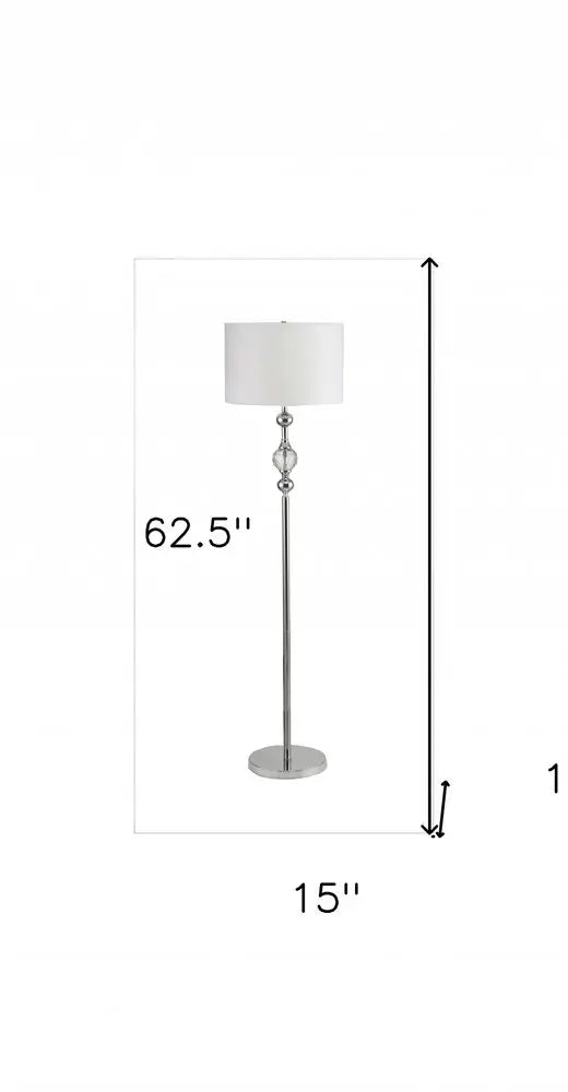 63" Chrome and Crystal Orb Shaped Floor Lamp With White Drum Shade HomeRoots