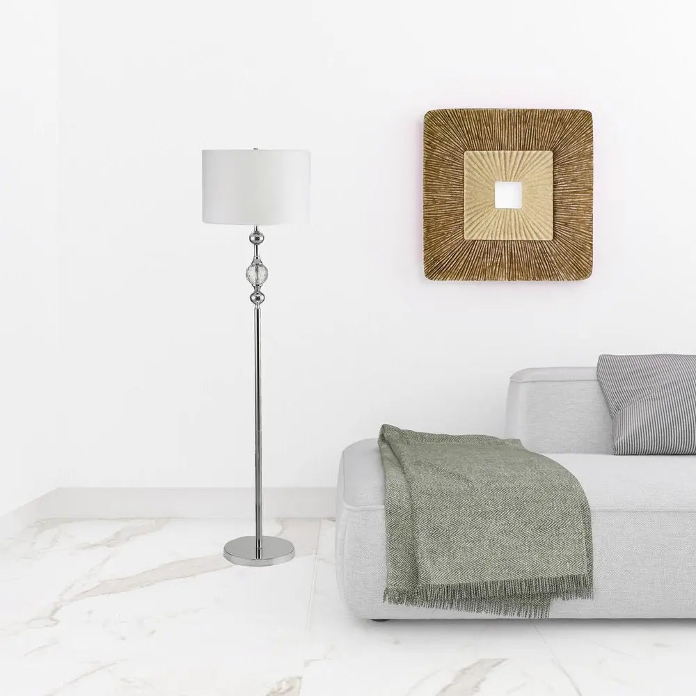 63" Chrome and Crystal Orb Shaped Floor Lamp With White Drum Shade HomeRoots