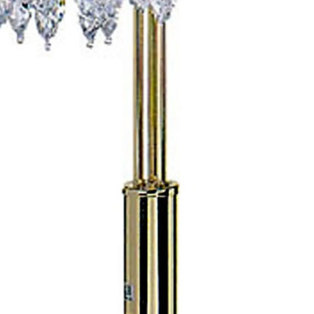 63" Gold Three Lights Candelabra Floor Lamp With Clear Faux Crystal Shades HomeRoots