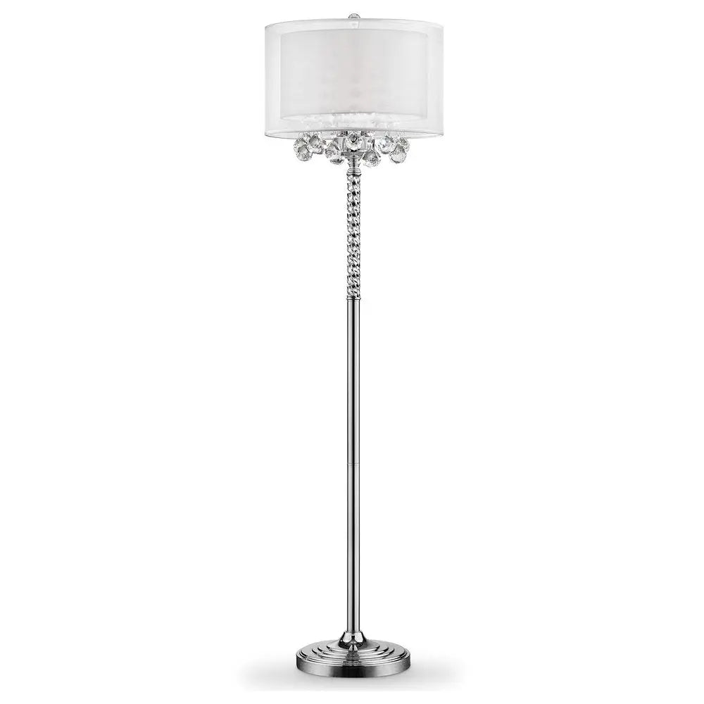 63" Silver Three Light Candelabra Floor Lamp With White Fabric Drum Shade HomeRoots