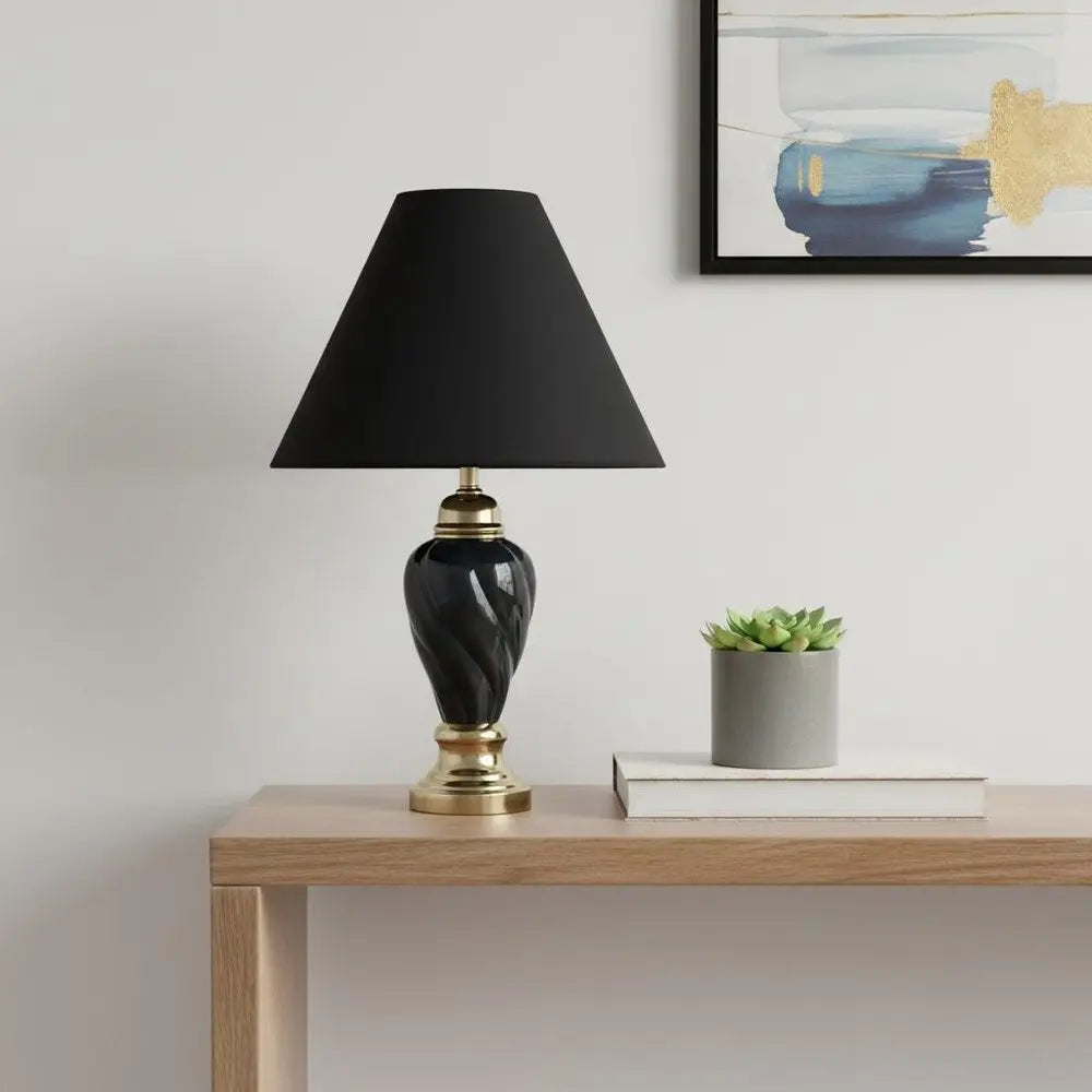 Gold and Navy Blue Table Lamp with Navy Blue Shade HomeRoots