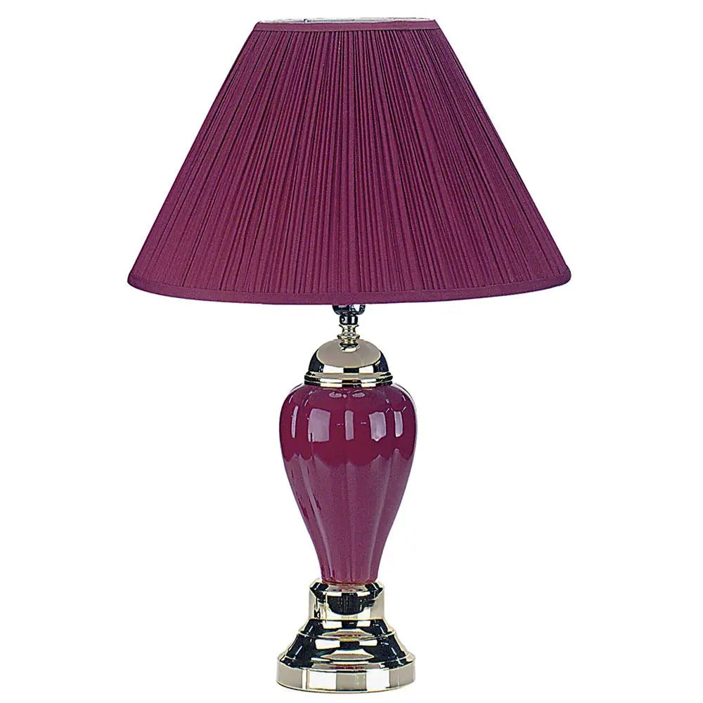 27" Silver Ceramic Bedside Table Lamp With Magenta Empire Shade HomeRoots