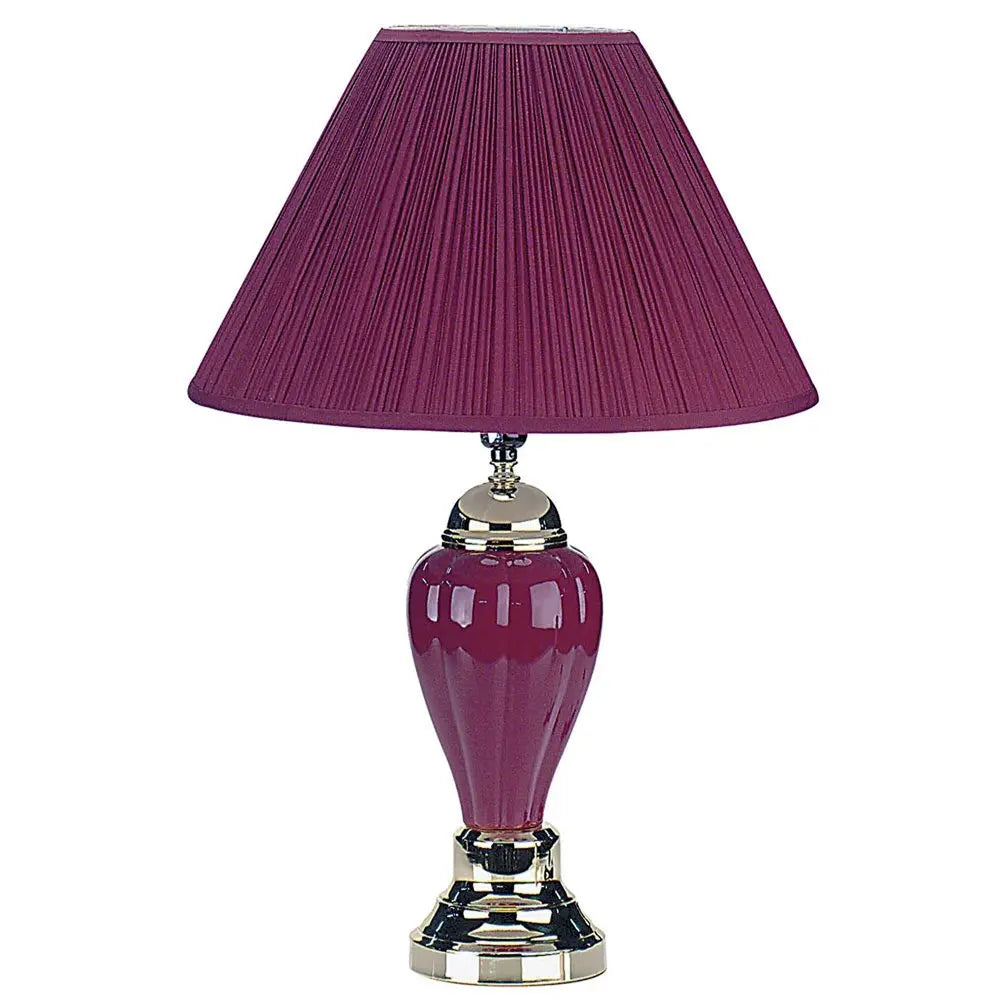 27" Silver Ceramic Bedside Table Lamp With Magenta Empire Shade HomeRoots