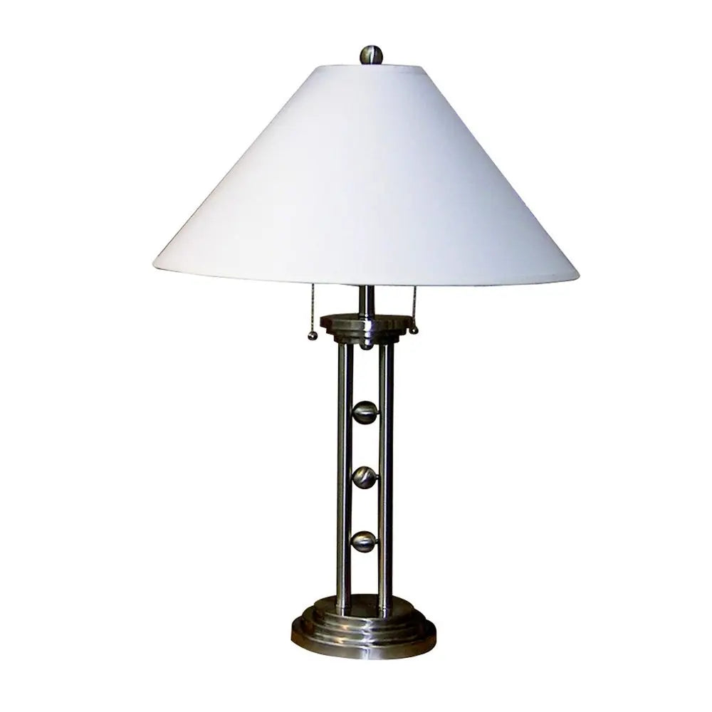 27" Silver Metal Two Light Table Lamp With White Classic Empire Shade HomeRoots