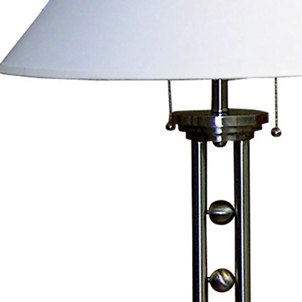 27" Silver Metal Two Light Table Lamp With White Classic Empire Shade HomeRoots