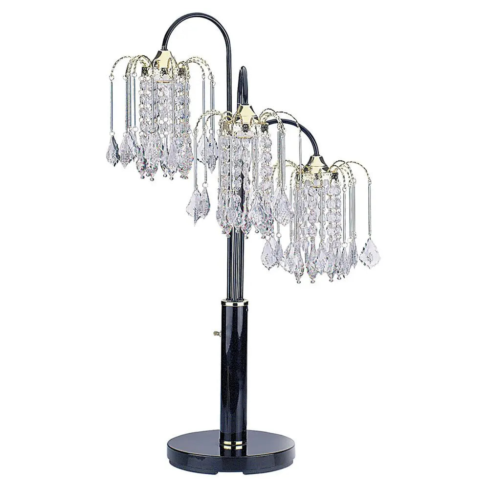 34" Black Metal Three Light Chandelier Table Lamp HomeRoots