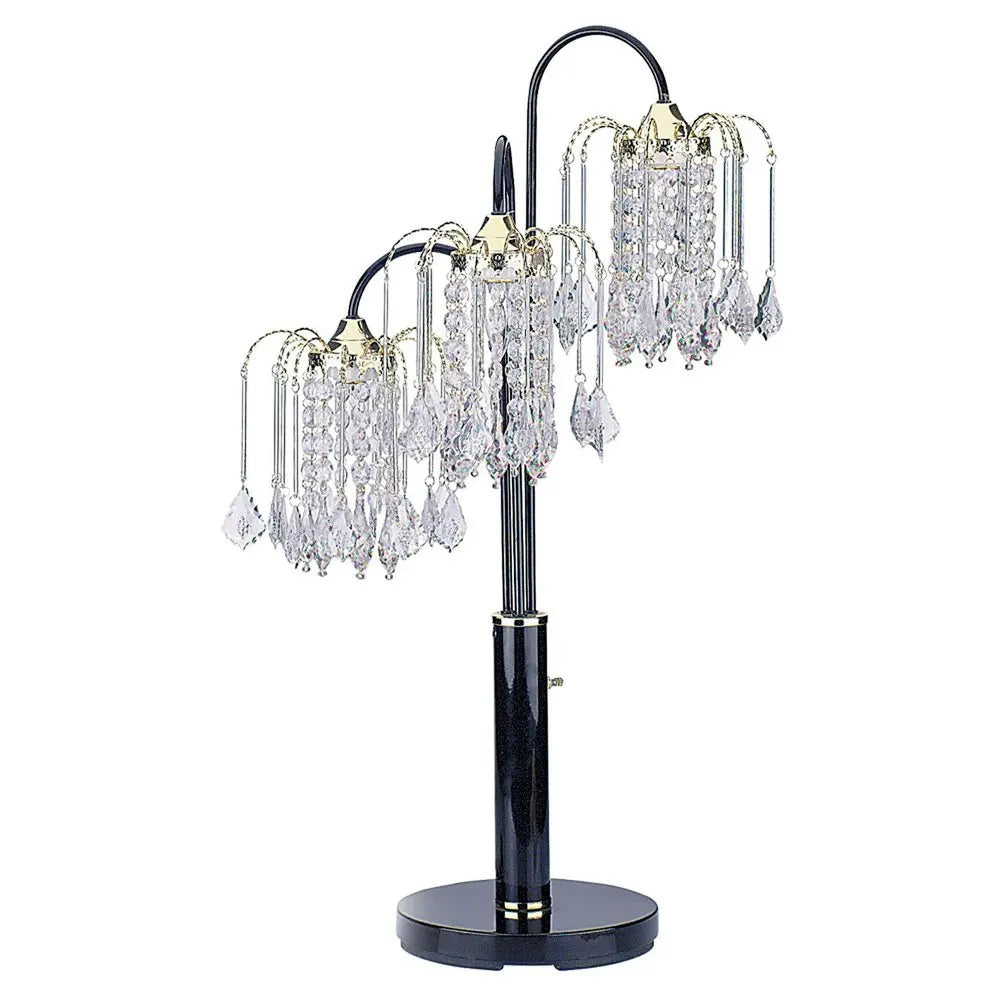 34" Black Metal Three Light Chandelier Table Lamp HomeRoots