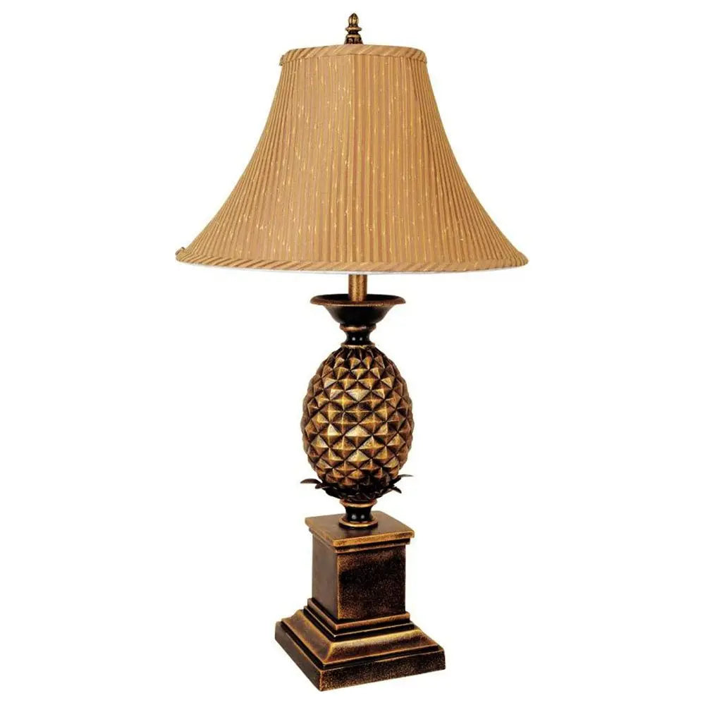 32" Gold Metal Pineapple Table Lamp With Gold Classic Empire Shade HomeRoots