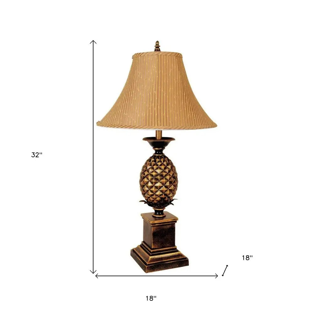 32" Gold Metal Pineapple Table Lamp With Gold Classic Empire Shade HomeRoots