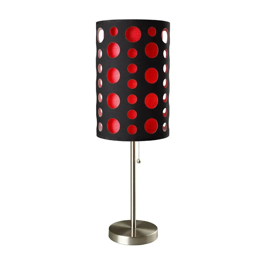 33" Steel Mod Table Lamp With Black And Red Drum Shade HomeRoots