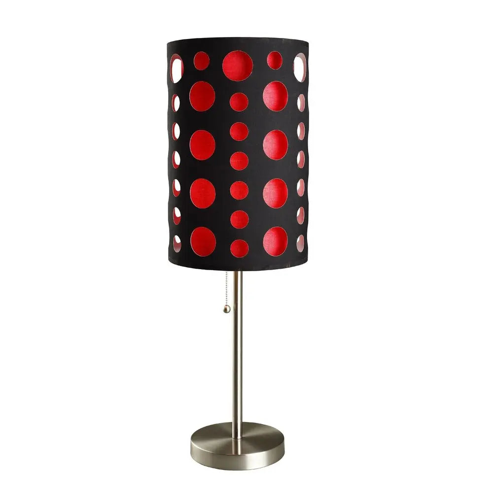 33" Steel Mod Table Lamp With Black And Red Drum Shade HomeRoots