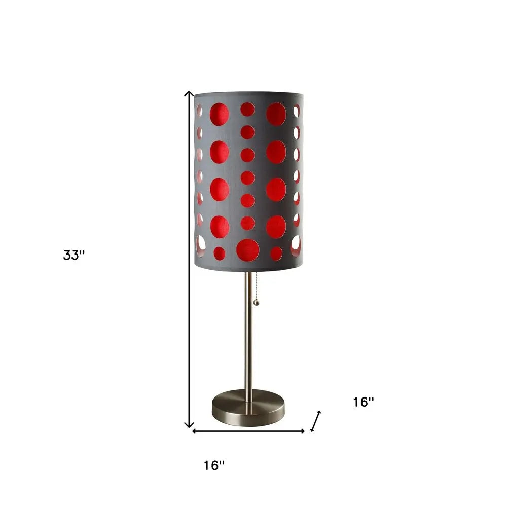33" Gray and Red Mod Dot Novelty Table Lamp HomeRoots