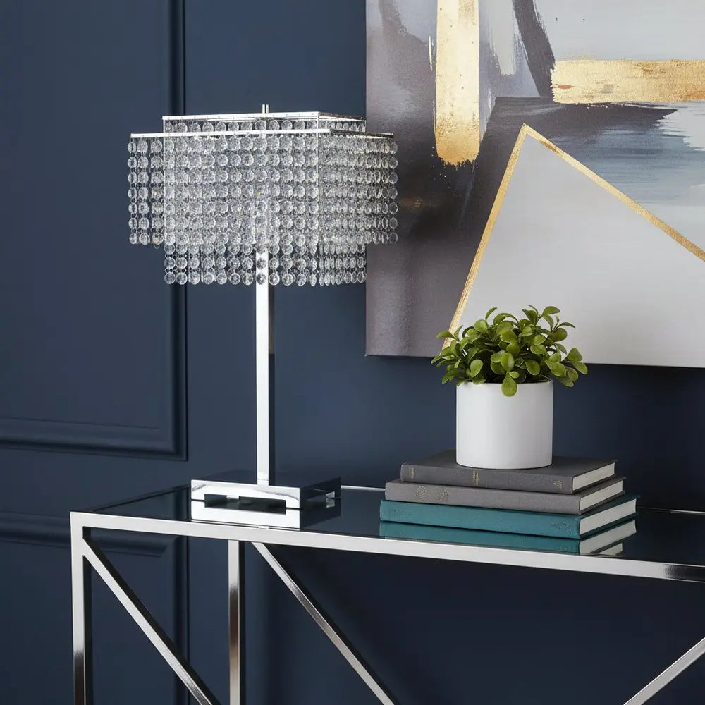 Bling Glam Faux Crystal Rectangular Table Lamp HomeRoots