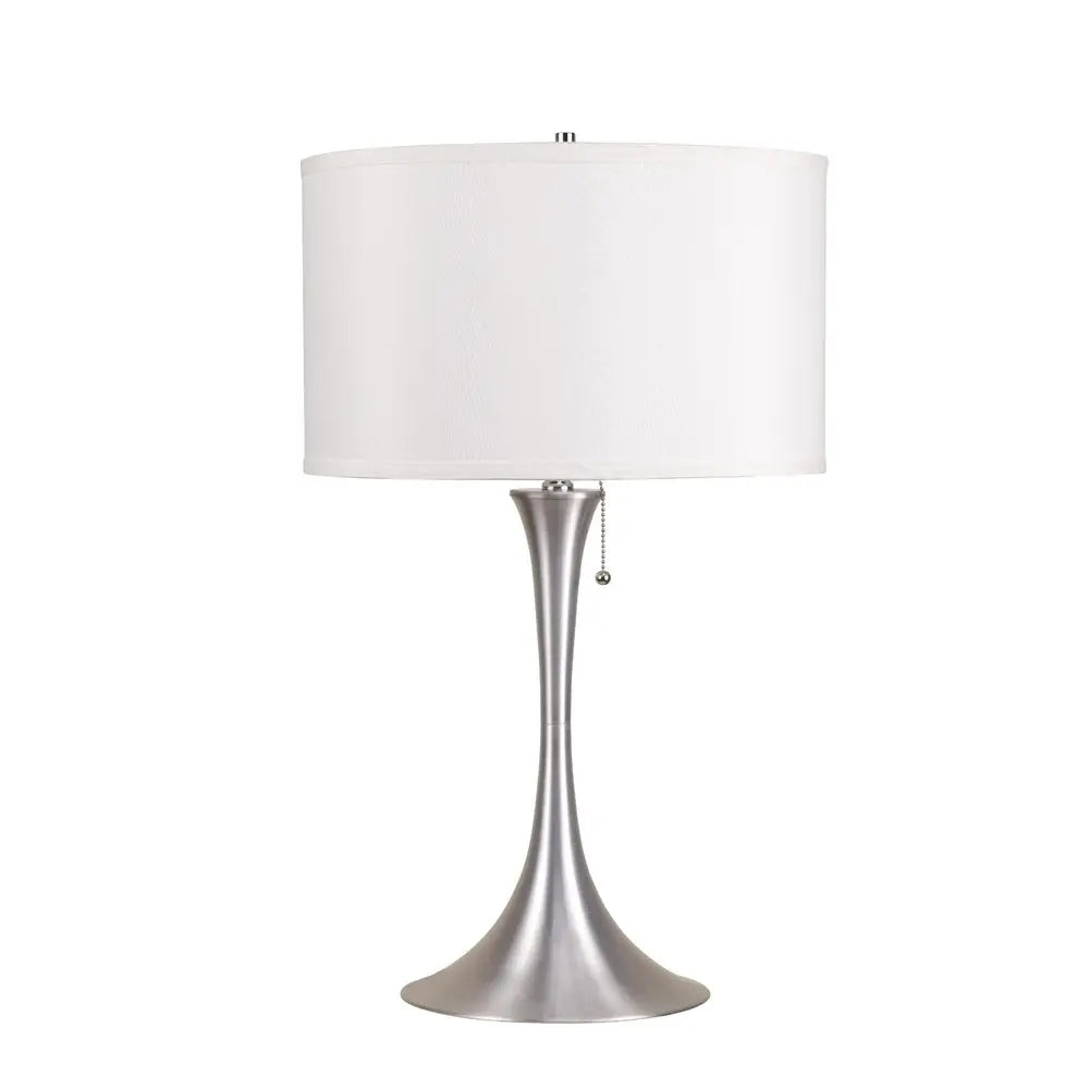 28" Silver Metal Bedside Table Lamp With White Shade HomeRoots