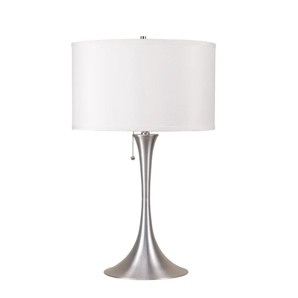28" Silver Metal Bedside Table Lamp With White Shade HomeRoots