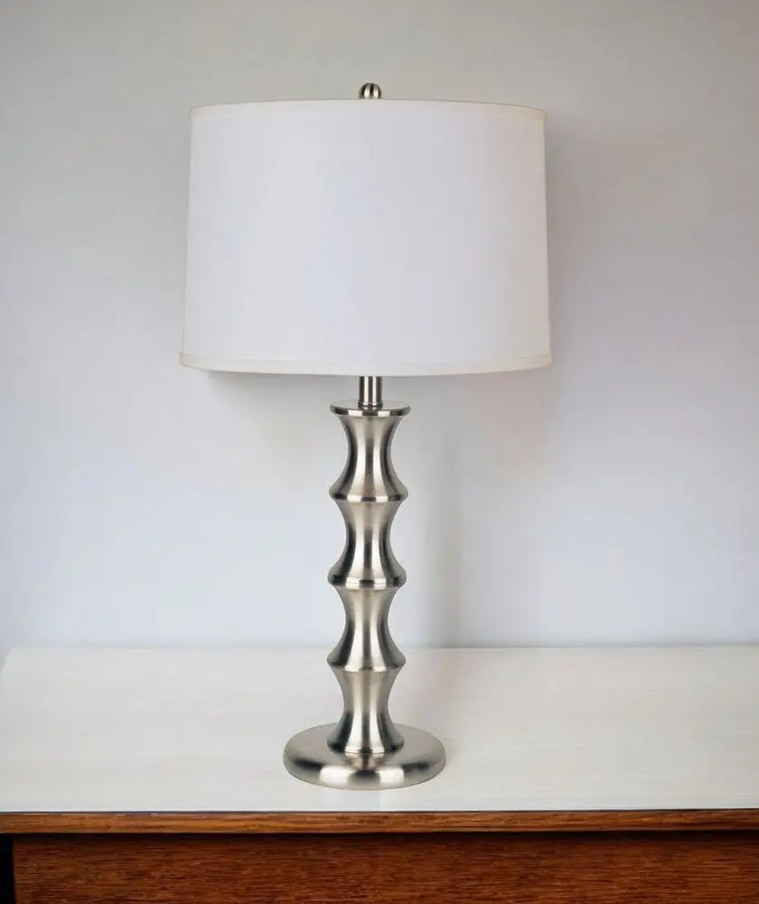 30" Black Solid Wood Bedside Table Lamp With White Shade HomeRoots