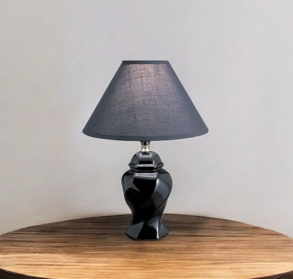 13" Black Ceramic Bedside Table Lamp With Black Shade HomeRoots