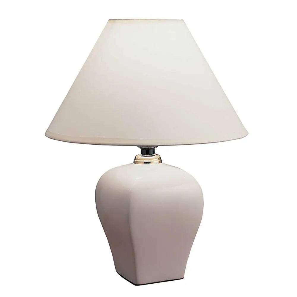 13" White Ceramic Bedside Table Lamp With Off-White Shade HomeRoots