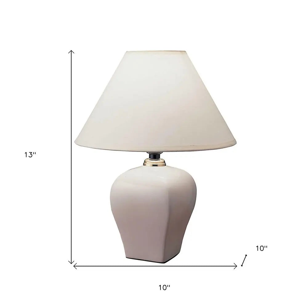 13" White Ceramic Bedside Table Lamp With Off-White Shade HomeRoots