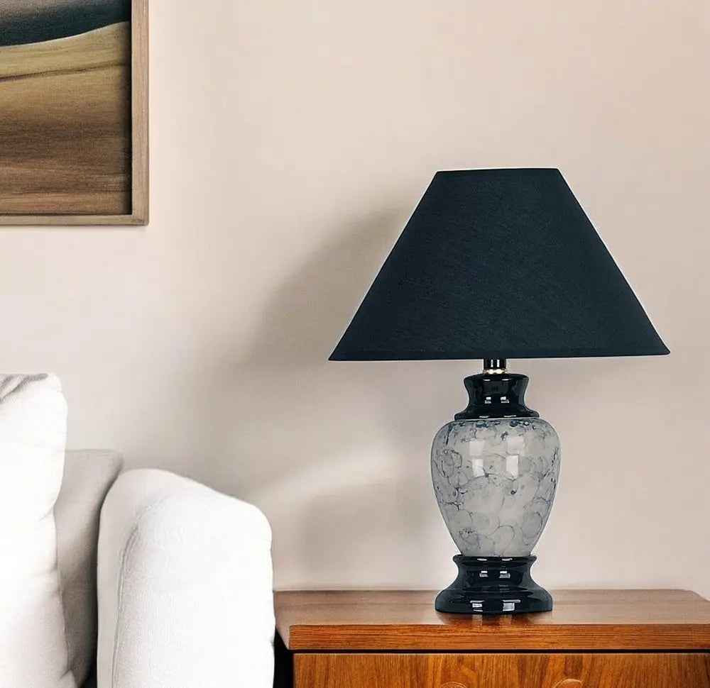 13" Black Ceramic Bedside Table Lamp With Black Shade HomeRoots