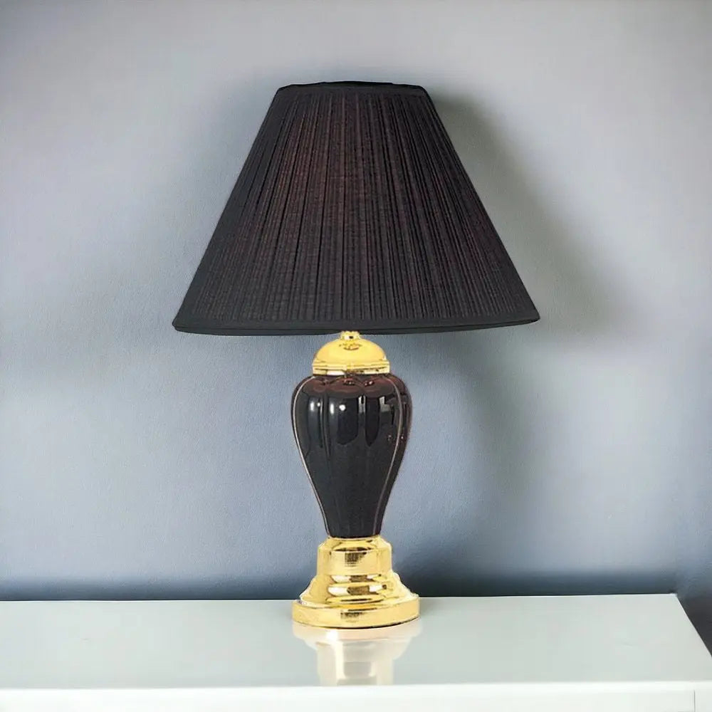 27" Black and Gold Ceramic Urn Table Lamp With Black Empire Shade HomeRoots