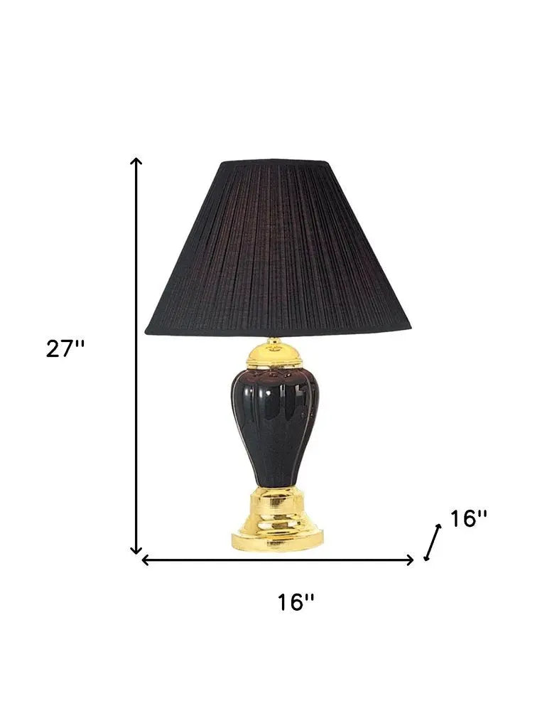 27" Black and Gold Ceramic Urn Table Lamp With Black Empire Shade HomeRoots