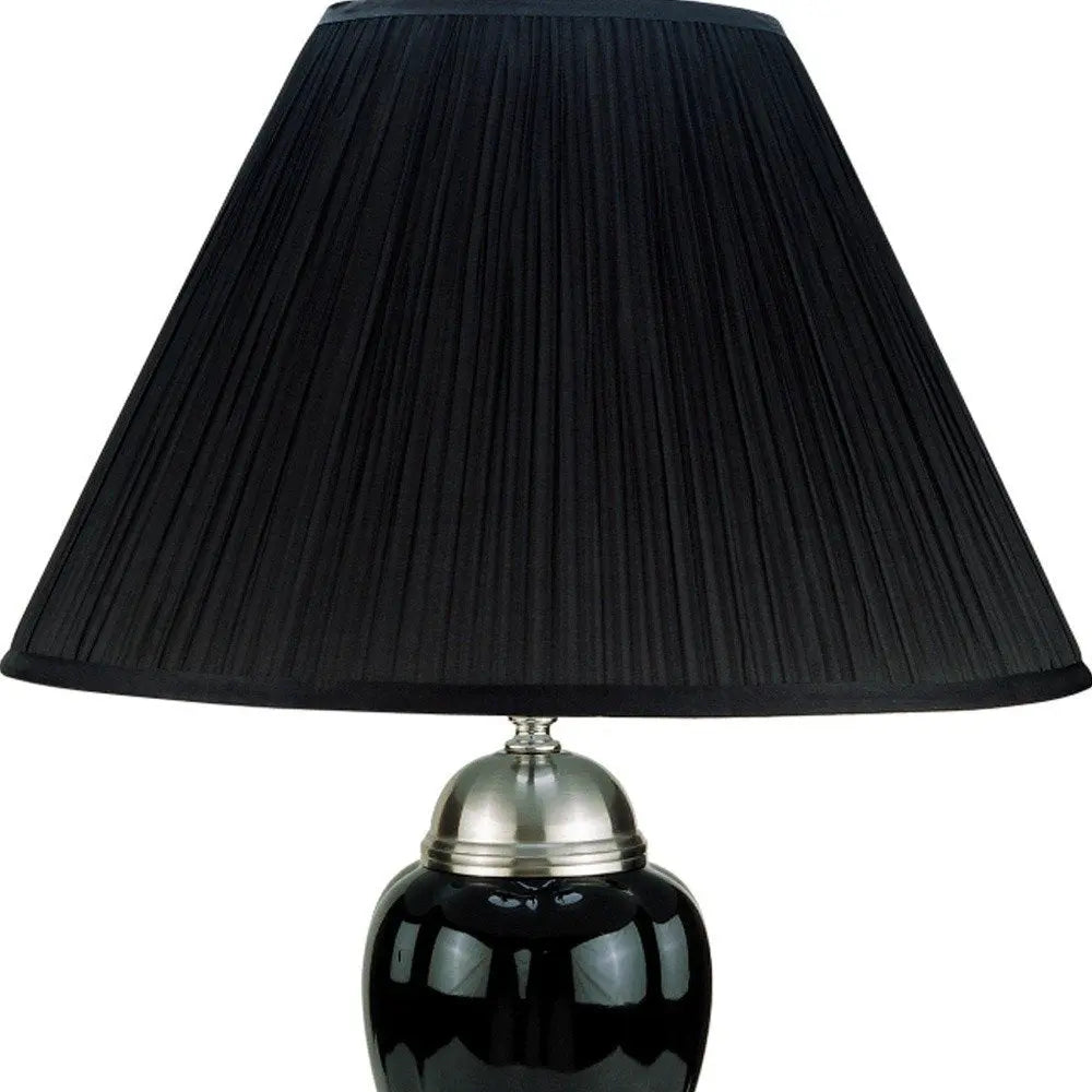 27" Black and Silver Ceramic Urn Table Lamp With Black Empire Shade HomeRoots