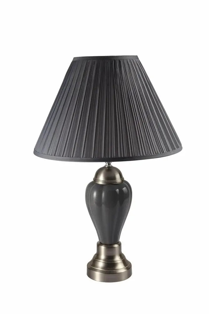 27" Gray and Silver Metal Urn Table Lamp With Gray Empire Shade HomeRoots