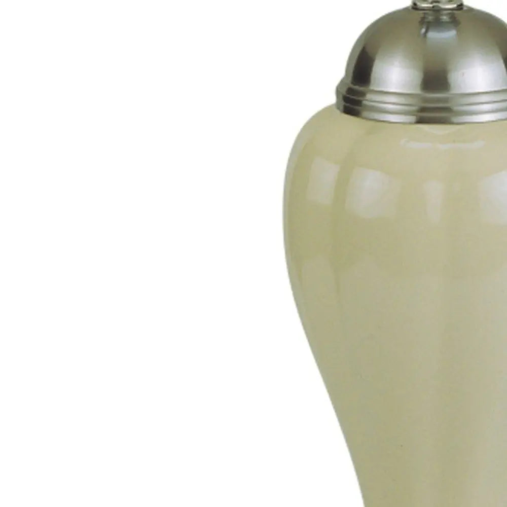 27" Gray and Silver Metal Urn Table Lamp With Gray Empire Shade HomeRoots