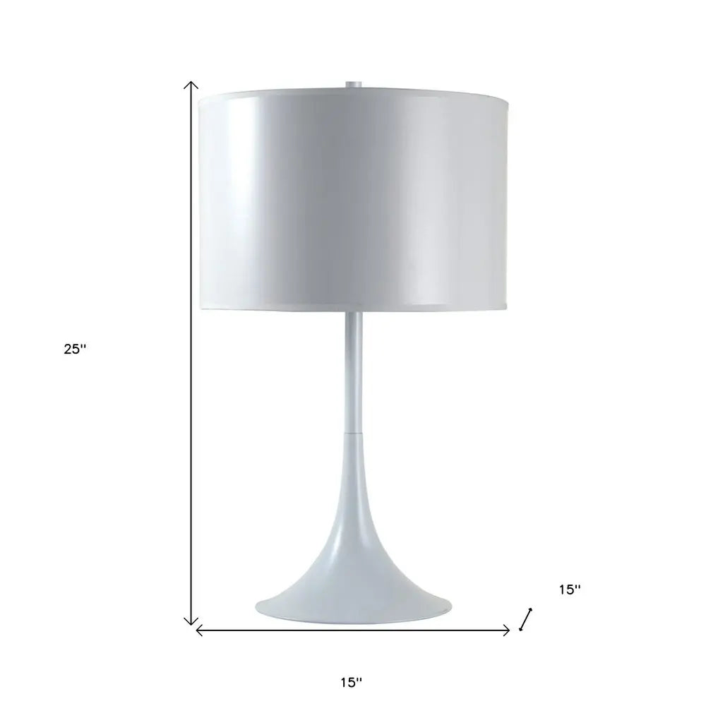 25" White Metal Table Lamp With White Classic Drum Shade HomeRoots