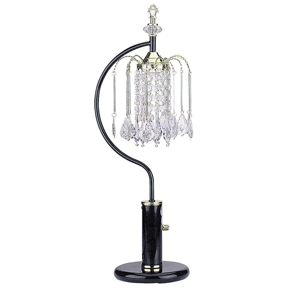 27" Black and Gold Metal Faux Crystal Chandelier Table Lamp HomeRoots