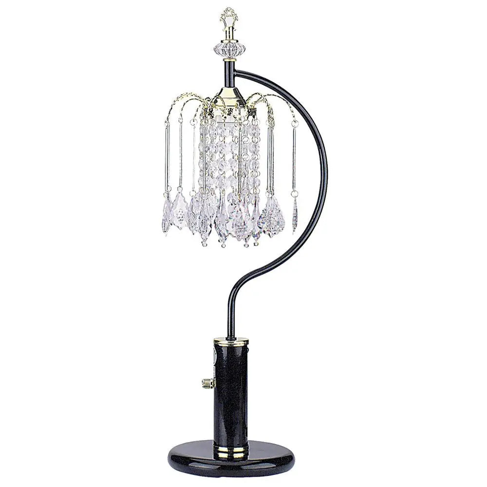 27" Black and Gold Metal Faux Crystal Chandelier Table Lamp HomeRoots