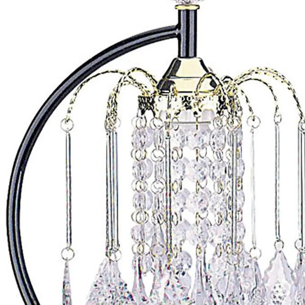 27" Black and Gold Metal Faux Crystal Chandelier Table Lamp HomeRoots