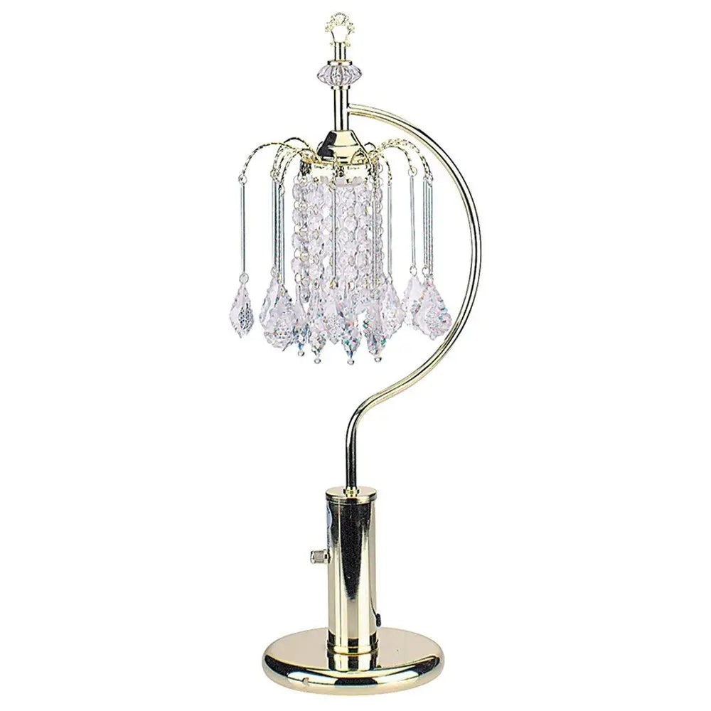 27" Gold Metal Chandelier Faux Crystal Table Lamp HomeRoots