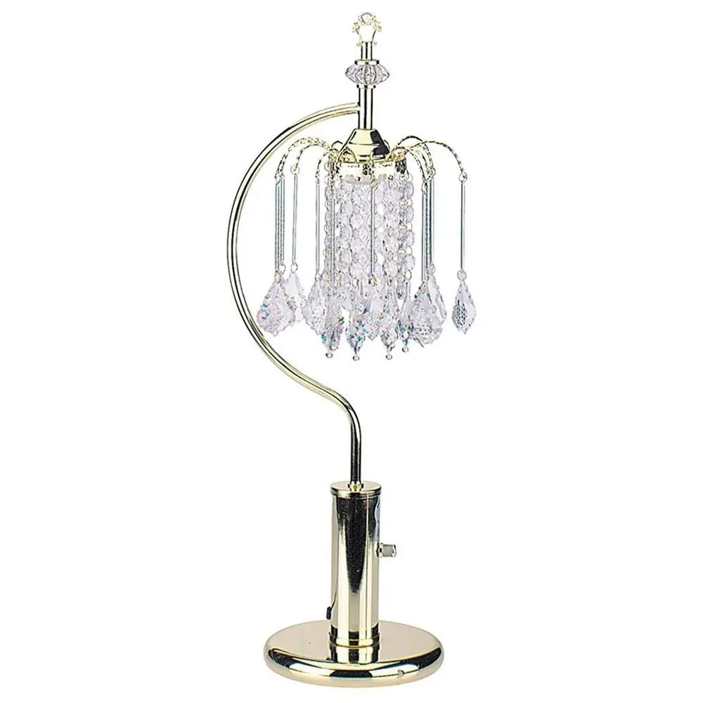27" Gold Metal Chandelier Faux Crystal Table Lamp HomeRoots